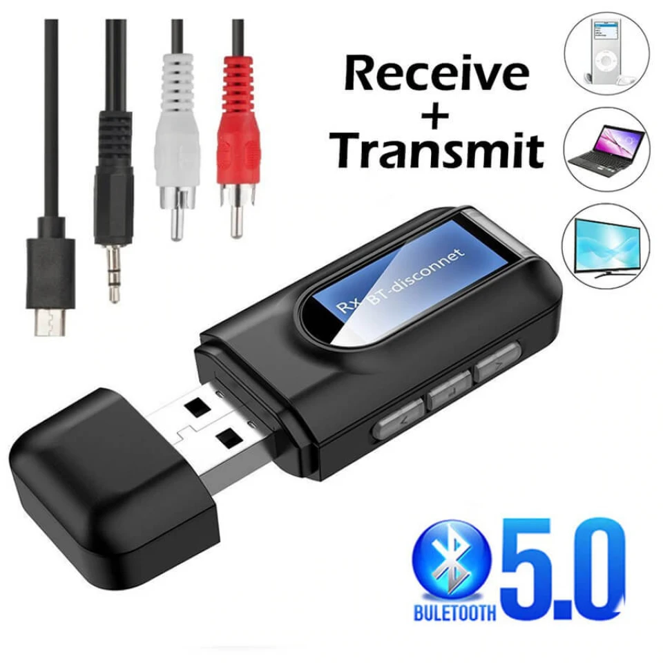 USB Bluetooth 5,0 + EDR + ЖК-дисплей, аудиоприемник, передатчик для ТВ, ПК, беспроводной USB-адаптер 3,5 мм 3,5 AUX, беспроводной адаптер
