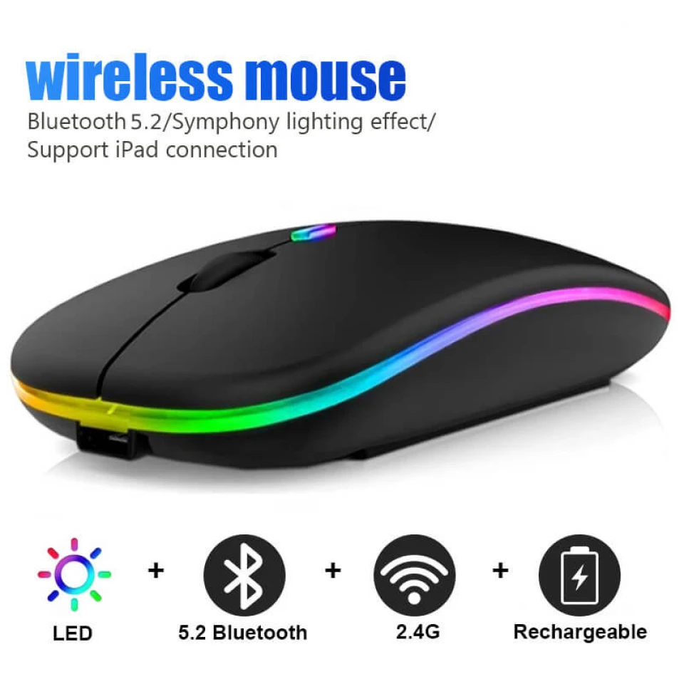 VR RGB Мышь Компьютерная Аккумуляторная Бесшумная, 5.2 Bluetooth, Светодиодная Мышь