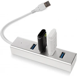 XBOSS R11 USB 3.0 Hub Алюминий 4 порта Высокоскоростная передача 5 Гбит/с для PS4 Ps 5 Xbox Компьютер Ноутбук ПК + Интерфейс питания USB (Серебряный)