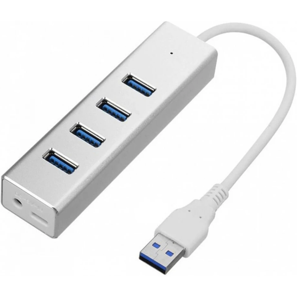 XBOSS R11 USB 3.0 Hub Алюминий 4 порта Высокоскоростная передача 5 Гбит/с для PS4 Ps 5 Xbox Компьютер Ноутбук ПК + Интерфейс питания USB (Серебряный)