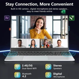 XBOSS Ноутбук 15.6" Full HD IPS, Intel Celeron N3450, 32GB RAM, 128GB SSD, Windows 10 Pro, ультратонкий и лёгкий, с подсветкой клавиатуры, WiFi 6, для работы и учёбы