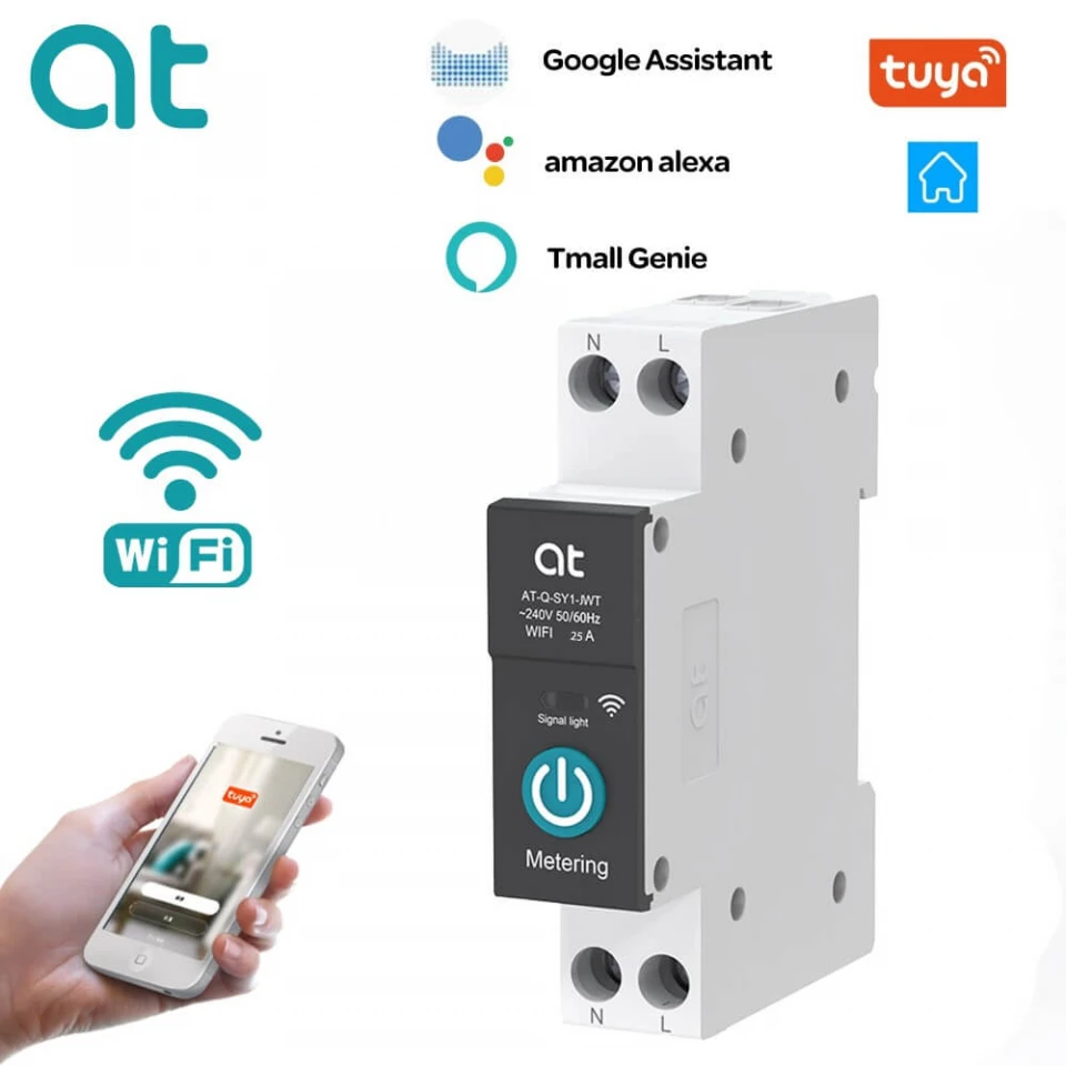 Умный WiFi Автоматический Выключатель TUYA с Измерением – 1P 63A DIN-рейка для Умного Дома, Управление через Приложение